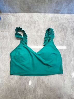 Aerie Ruffle Strap Bikini Top Emerald Green Scoop Swim Top Size S